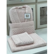 Hamam dəsti MiraNova SF-800, pambıq, çəhrayı, ölçü L/XL (hamam dəsmalı + üz dəsmalı + xələt)