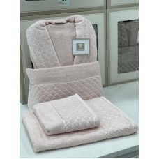 Hamam dəsti MiraNova SF-800, pambıq, çəhrayı, ölçü L/XL (hamam dəsmalı + üz dəsmalı + xələt)