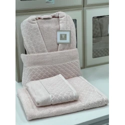 Банный набор MiraNova SF-800, хлопок, розовый, размер L/XL (банное полотенце + полотенце для лица + халат)