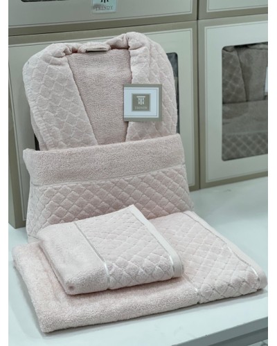 Hamam dəsti MiraNova SF-800, pambıq, çəhrayı, ölçü L/XL (hamam dəsmalı + üz dəsmalı + xələt)