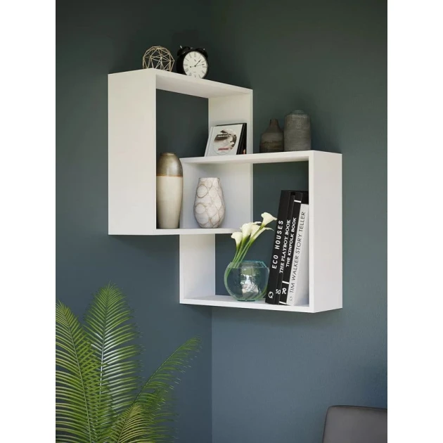 Настенная полка Art Mebel 157, ламинат, 72х52х18 см, белый Настенная полка Art Mebel 157, ламинат, 72х52х18 см, белый