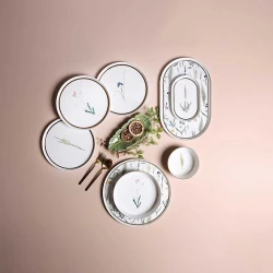 Сервиз обеденный Porland Botanical 04ALM006591, 27 предметов, на 6 персон, фарфор, белый/синий