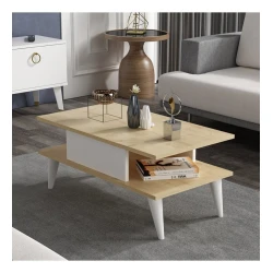 Журнальный стол Ev Plus ev_12116023, ЛДСП, коричневый,белый, 90x45x40 см