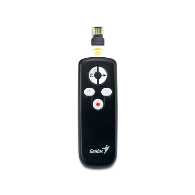 Презентер GENIUS MEDIAPOINTER 100, USB, 2.4GHZ PRESENTER, POINT AND GO, PAGE UP/DOWN, ESC FUNCTION (31090015100) Презентер GENIUS MEDIAPOINTER 100, USB, 2.4GHZ PRESENTER, POINT AND GO, PAGE UP/DOWN, ESC FUNCTION (31090015100)
