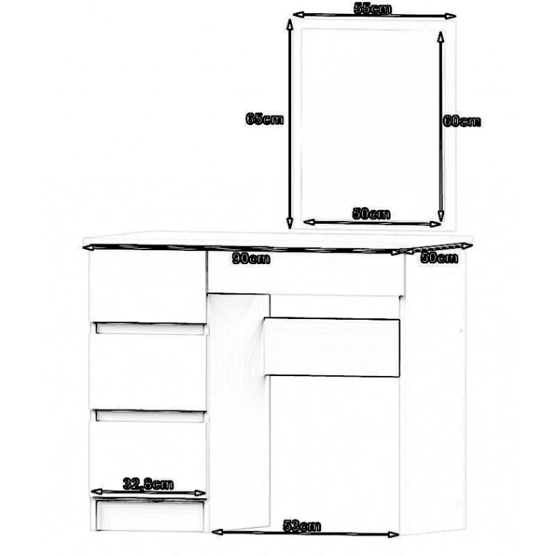 Туалетный столик Art Mebel 80, ламинат, белый, 120x90x50 см