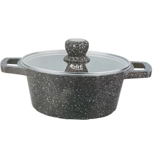 Кастрюля Elif EL71324-qara, 24 см, гранит, черная