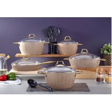 Qab-qacaq dəsti Bonera Florenza 4635, qranit, krem, 10 parça