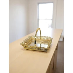 Зеркальная десертная миска, квадратная, металл, 24x18 см