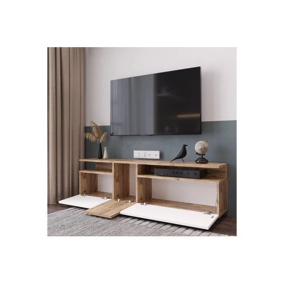 Тумба под ТВ Ev Plus 12115861, ЛДСП, белый/коричневый, 150x30x46 см Тумба под ТВ Ev Plus 12115861, ЛДСП, белый/коричневый, 150x30x46 см