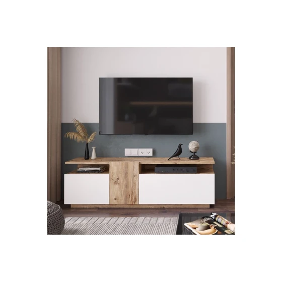 Тумба под ТВ Ev Plus 12115861, ЛДСП, белый/коричневый, 150x30x46 см Тумба под ТВ Ev Plus 12115861, ЛДСП, белый/коричневый, 150x30x46 см