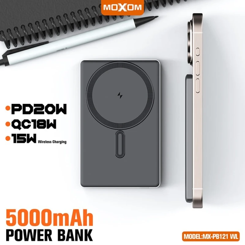 Внешний аккумулятор Moxom MagSafe MX-PB121 PD20 QC18W 5000mAh Внешний аккумулятор Moxom MagSafe MX-PB121 PD20 QC18W 5000mAh