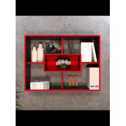 Полка настенная Art Mebel 31, ламинат, 75х100х25 см, черная/красная Полка настенная Art Mebel 31, ламинат, 75х100х25 см, черная/красная