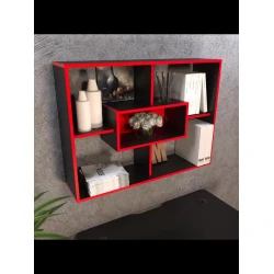Полка настенная Art Mebel 31, ламинат, 75х100х25 см, черная/красная Полка настенная Art Mebel 31, ламинат, 75х100х25 см, черная/красная