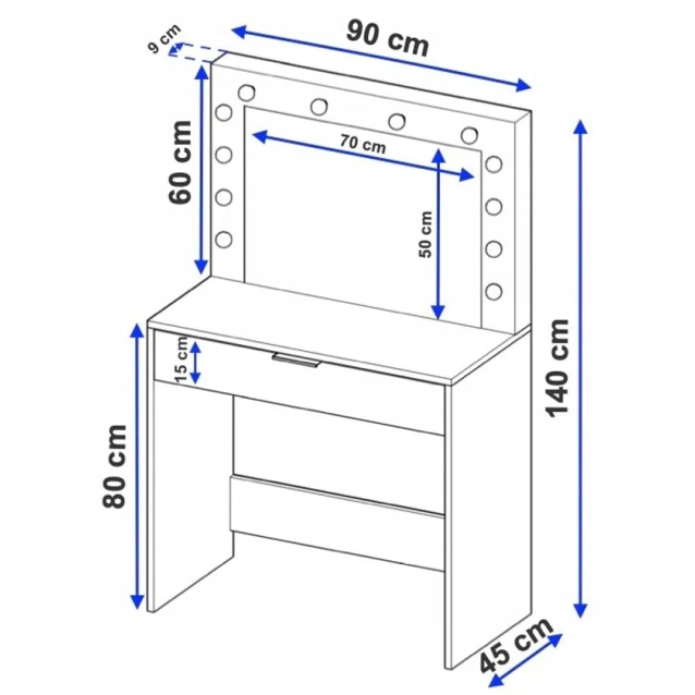Туалетный столик Art Mebel 89, ламинат, антрацит, 140x90x45 см