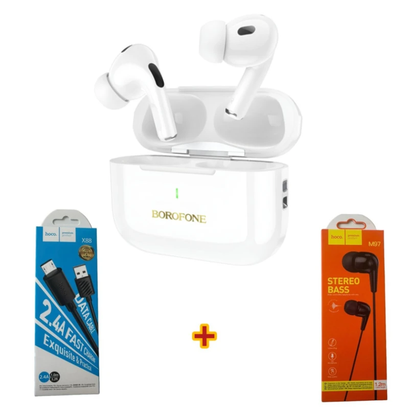 Беспроводные наушники Borofone bw59 + наушники + кабель для зарядки Беспроводные наушники Borofone bw59 + наушники + кабель для зарядки