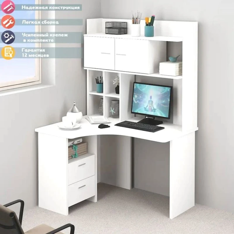 Письменный стол 3563_M2StolStelSqWh Белый, ЛДСП, 178.5x60x120 см