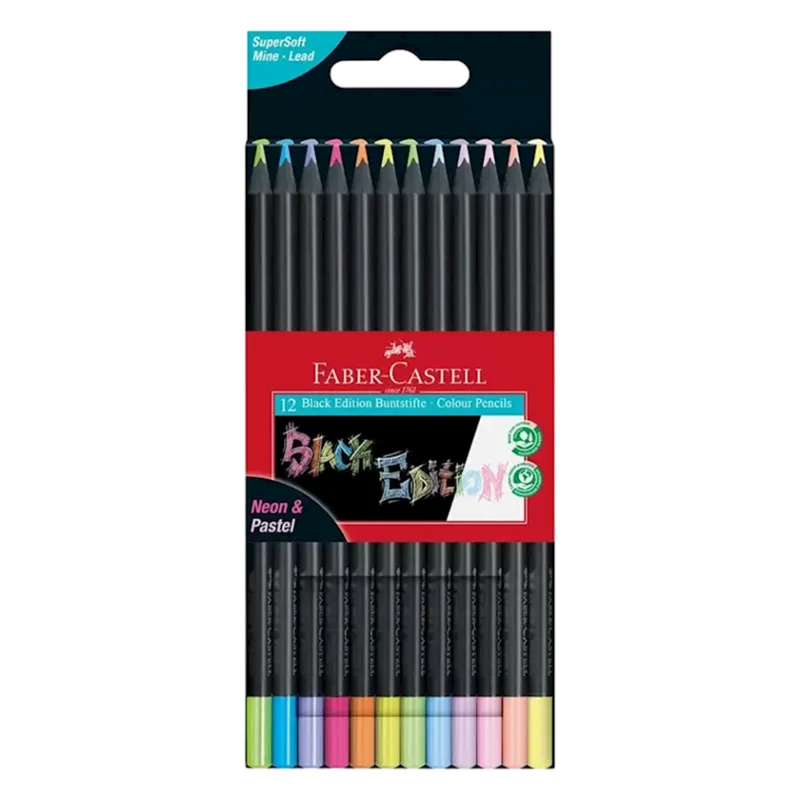 Набор цветных карандашей Faber-Castell Black Edition Neon Pastel 116410, 12 цветов Набор цветных карандашей Faber-Castell Black Edition Neon Pastel 116410, 12 цветов