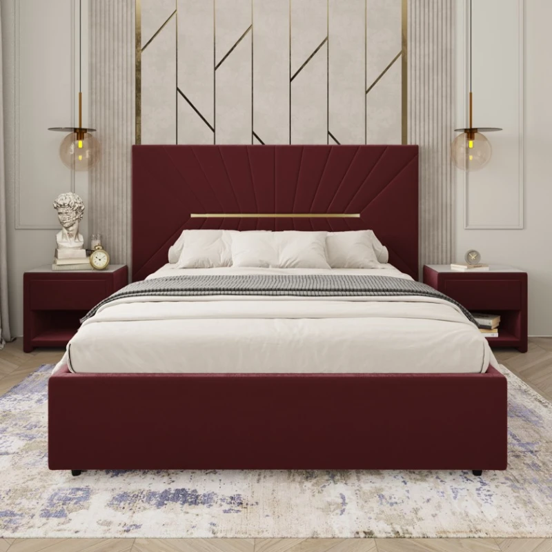 İki nəfərlik çarpayı Art_ikili_yataq 79, laminat/parça, tünd qırmızı, 120x180х200 sm