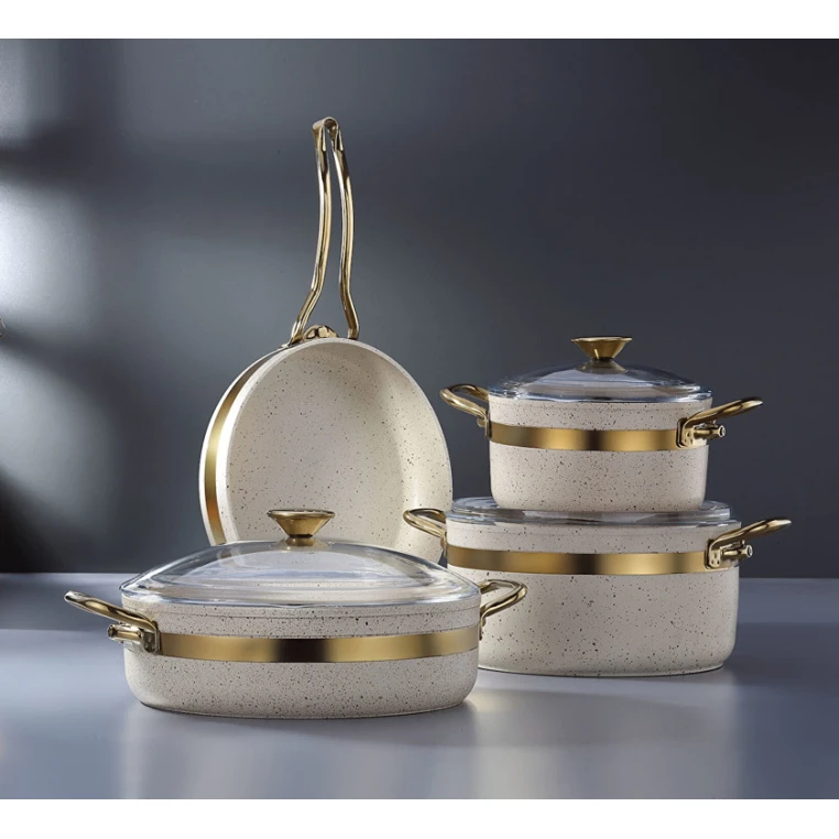 Набор посуды Bonera Nile, гранит, кремовый/золотистый, 7 предметов