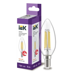 Светодиодная лампа IEK C35 E14 7W 3000K Transparent
