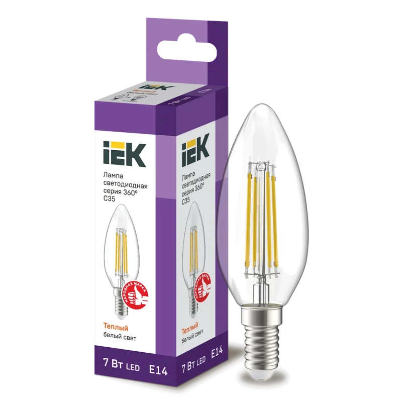 Светодиодная лампа IEK C35 E14 7W 3000K Transparent Светодиодная лампа IEK C35 E14 7W 3000K Transparent