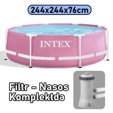 Hovuz Intex 2843TX28290, karkas, həcm 2843 l, dairə, 244x244x76 sm, çəhrayı - 2843TX28290