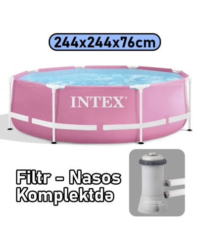 Hovuz Intex 2843TX28290, karkas, həcm 2843 l, dairə, 244x244x76 sm, çəhrayı - 2843TX28290