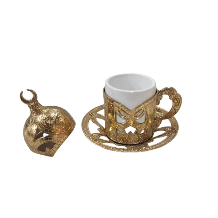 Кофейный стакан с блюдцем, золотистый, 10×10 см Кофейный стакан с блюдцем, золотистый, 10×10 см