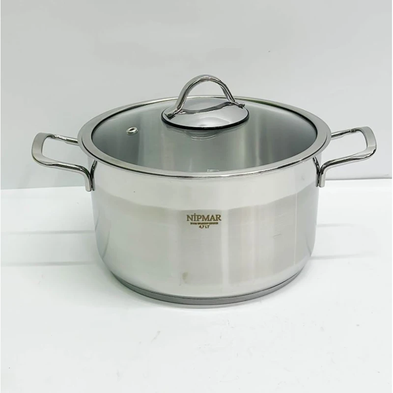 Qazan Nipmar, 22 sm, 4.7 l, polad, qapaqlı, qapaqda buxar çıxışı borusu, gümüşü