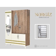 Şkaf Nərgiz, krem/qəhvəyi, laminat, 135x232x45 sm, yerli istehsal