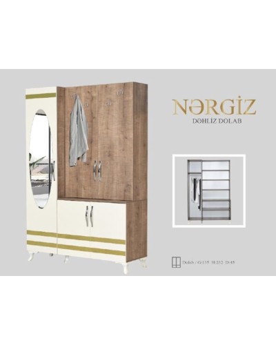 Şkaf Nərgiz, krem/qəhvəyi, laminat, 135x232x45 sm, yerli istehsal
