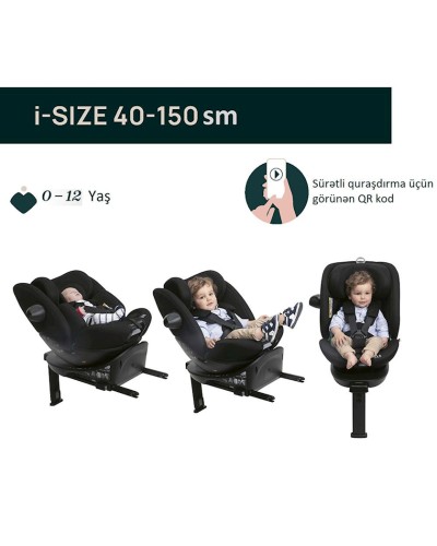 Avtomobil kreslosu Chicco Everone i-Size, boz/qara