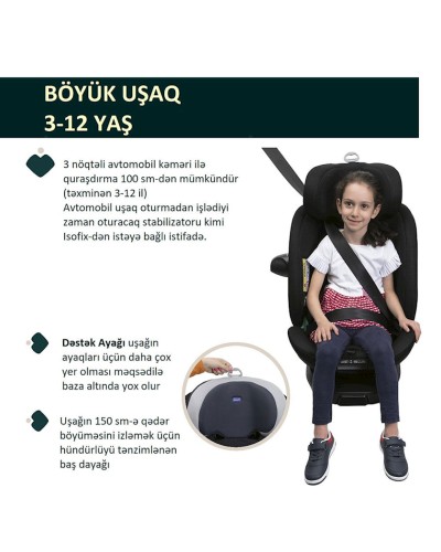 Avtomobil kreslosu Chicco Everone i-Size, boz/qara