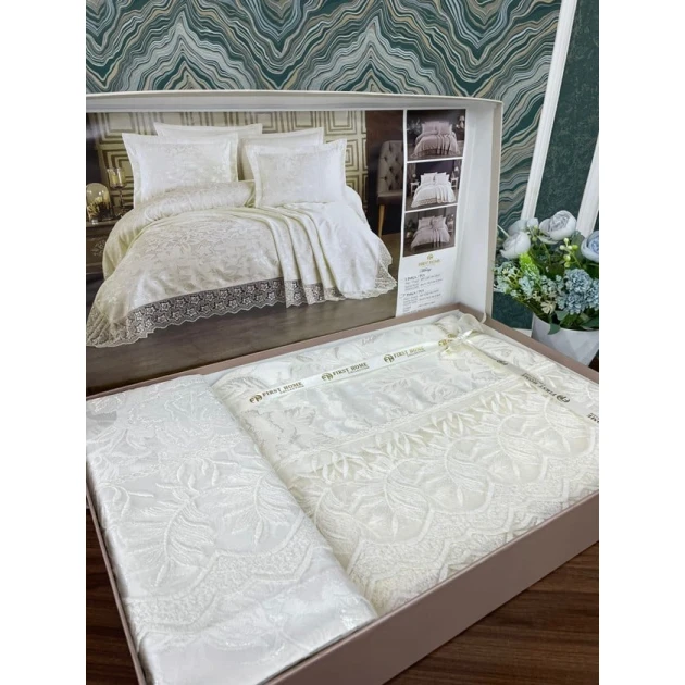 Dəst MiraNova Miray SF-670, şenil, ikinəfərlik, bej, örtük 240х260 sm, yastıq üzü 50х70 sm/2 əd