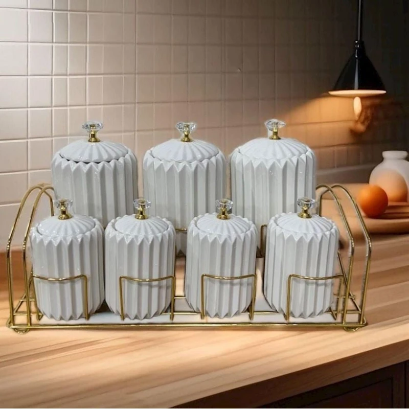 Набор емкостей для хранения специй 102, керамика, 7 шт, белый