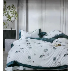 Yataq dəsti AnnaBerry SHA-00006098, mələfə 240x260 sm, yorğan üzü 160x220 sm, yastıq üzü 50x70 sm (2 əd), ikinəfərlik, satin, ağ/yaşıl