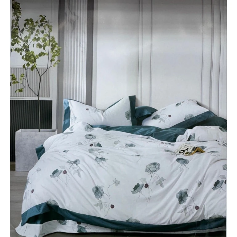 Комплект постельного белья AnnaBerry SHA-00006098, простыня 240x260 см, пододеяльник 160x220 см, наволочка 50x70 см (2 шт), двуспальный, сатин, белый/зеленый Комплект постельного белья AnnaBerry SHA-00006098, простыня 240x260 см, пододеяльник 160x220 см, наволочка 50x70 см (2 шт), двуспальный, сатин, белый/зеленый