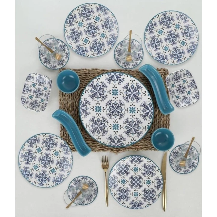 Nahar dəsti, ağ/göy, 19 parça