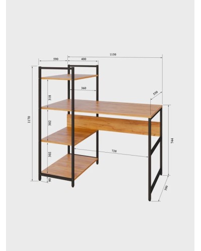 Yazı masası Letta 3563_Letta25LoftStolStelShortVot, qəhvəyi/qara, 59x115x117 sm