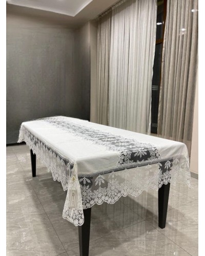 Süfrə MiraNova FS-635, 160x300 sm, kətan, ağ