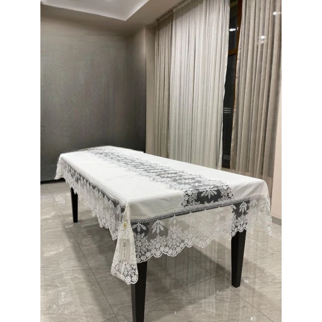 Скатерть MiraNova FS-635, 160х300 см, лен, белая Скатерть MiraNova FS-635, 160х300 см, лен, белая