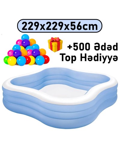 Şişmə hovuz Intex, dördbucaq, 229x229x56 sm, həcm 1250 l, rəngbərəng - 1250TX57495T500