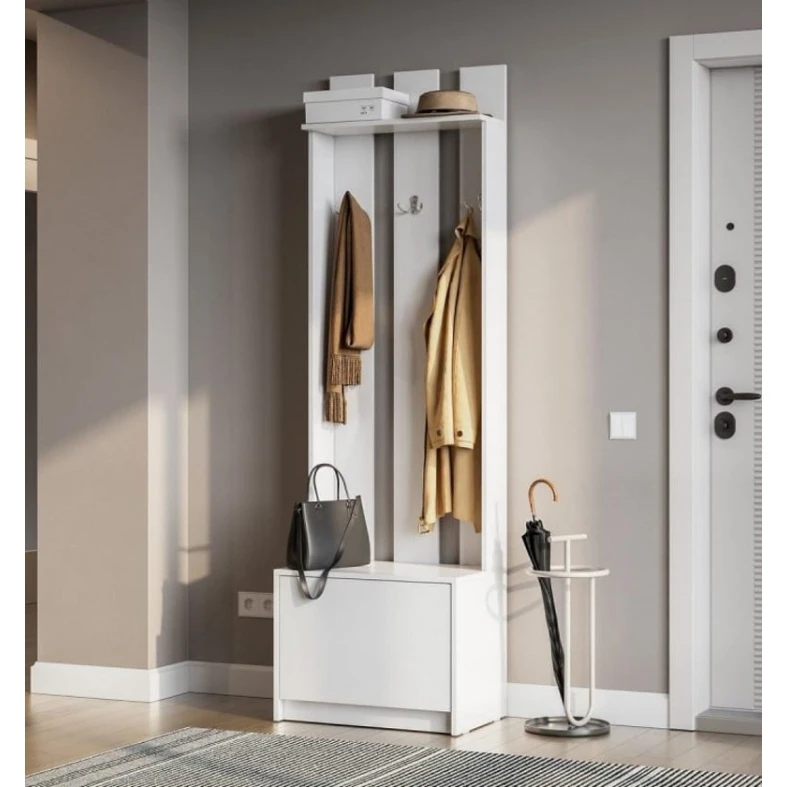Вешалка с тумбой Art_asilqan_34, ламинат, белая, 180х100х35 см Вешалка с тумбой Art_asilqan_34, ламинат, белая, 180х100х35 см