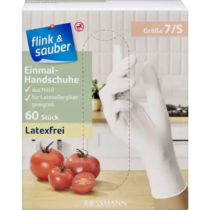 Перчатки одноразовые Flink & Sauber универсальные, S, нитрил, Белый Перчатки одноразовые Flink & Sauber универсальные, S, нитрил, Белый