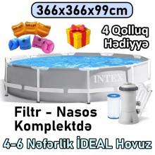 Hovuz Intex karkaslı, dairəvi, boz, 366x366x99 sm, həcm 8592 l, filtr-nasoslu, 8592TX26716Q4 - 8592TX26716Q4