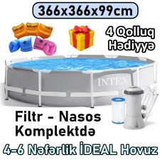 Hovuz Intex karkaslı, dairəvi, boz, 366x366x99 sm, həcm 8592 l, filtr-nasoslu, 8592TX26716Q4 - 8592TX26716Q4