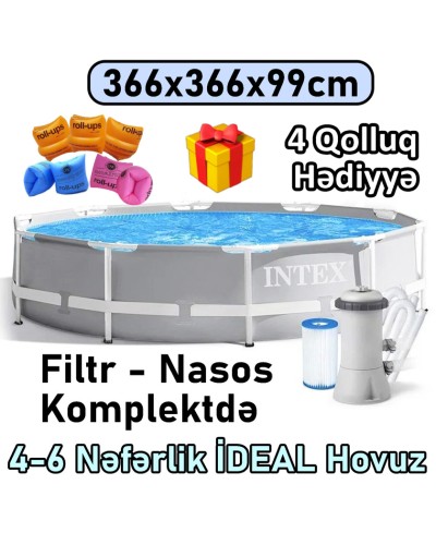 Hovuz Intex karkaslı, dairəvi, boz, 366x366x99 sm, həcm 8592 l, filtr-nasoslu, 8592TX26716Q4 - 8592TX26716Q4