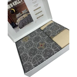 Yataq dəsti James Kelly, lüks-satin, boz/krem, ikinəfərlik, yorğan üzü 200x230 sm, mələfə 240x260, 2 əd yastıq üzü 50х70 sm