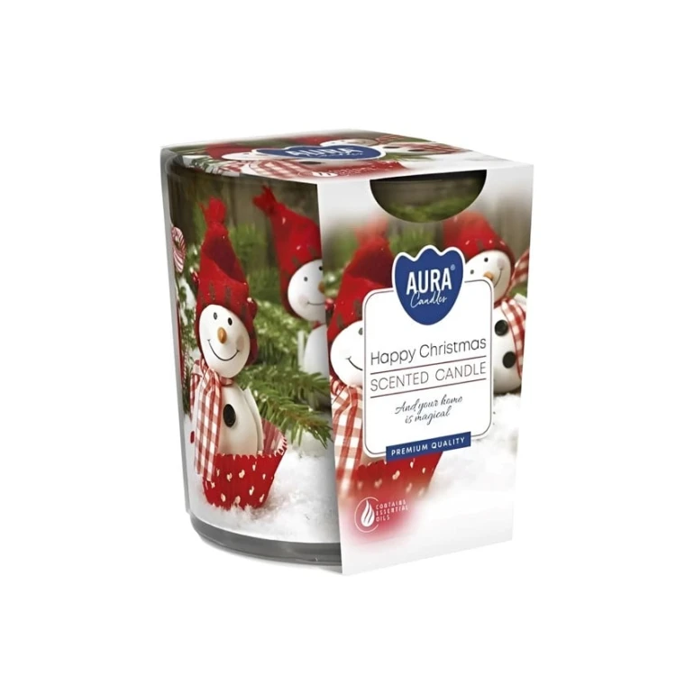 Ароматическая свеча Bispol Aura Happy Christmas, парафин, 22 часа горения, 100 г Ароматическая свеча Bispol Aura Happy Christmas, парафин, 22 часа горения, 100 г
