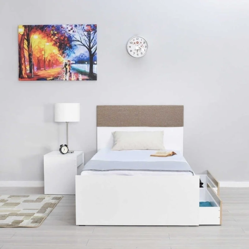 Tək nəfərlik çarpayı Art_tek_yataq (100) 10, laminat, ağ/qəhvəyi, 200x85x100 sm